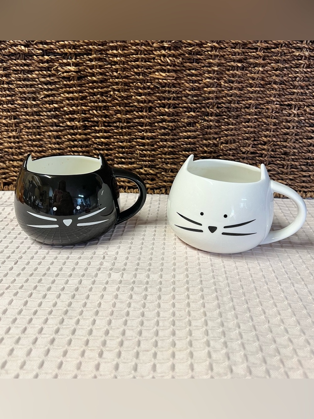 Cute Cat Mugs Set of 2 Black and White